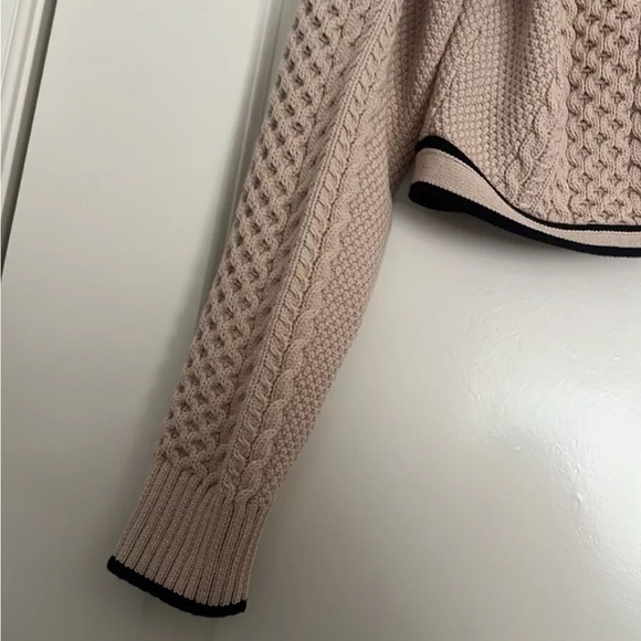 J Crew Cropped Cable-Knit Sweater Lady Jacket Size Large Beige Tan Academia - Picture 6 of 7